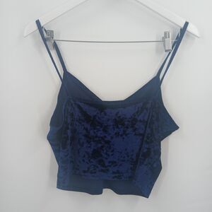 womans blue velvet crop top tank top camisole size medium popular 21
